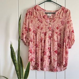 Floral Pink Button-Up Blouse